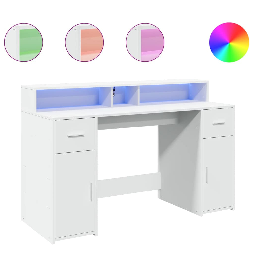 Bureau avec lumières LED blanc 140x55x91 cm bois d’ingénierie - XIOS