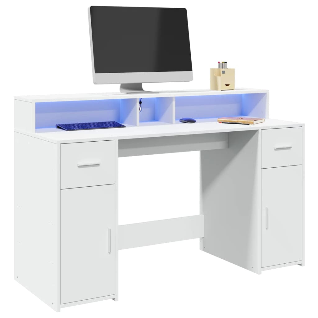 Bureau avec lumières LED blanc 140x55x91 cm bois d’ingénierie - XIOS