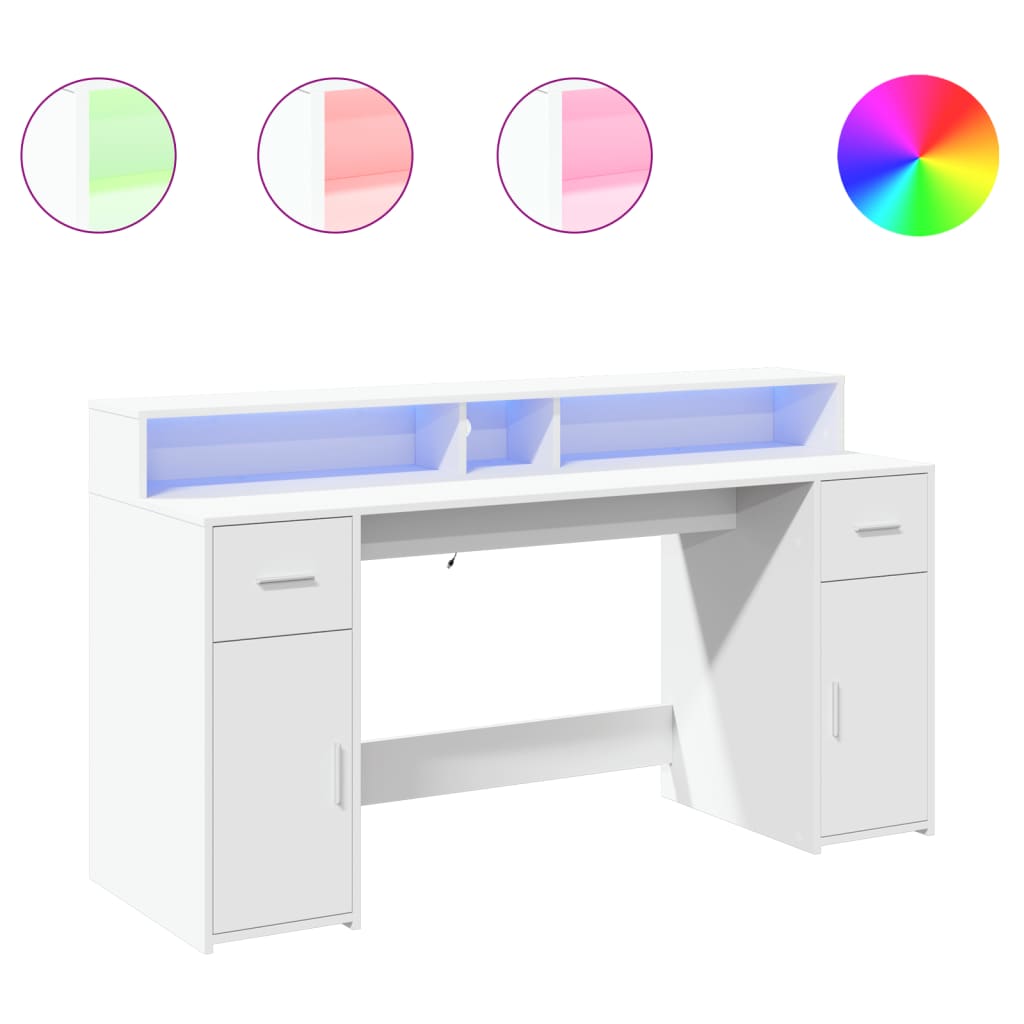 Bureau avec lumières LED blanc 160x55x91 cm bois d'ingénierie - XIOS