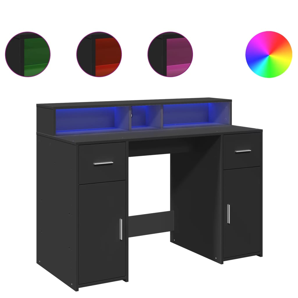 Bureau avec lumières LED noir 120x55x91 cm bois d’ingénierie - XIOS