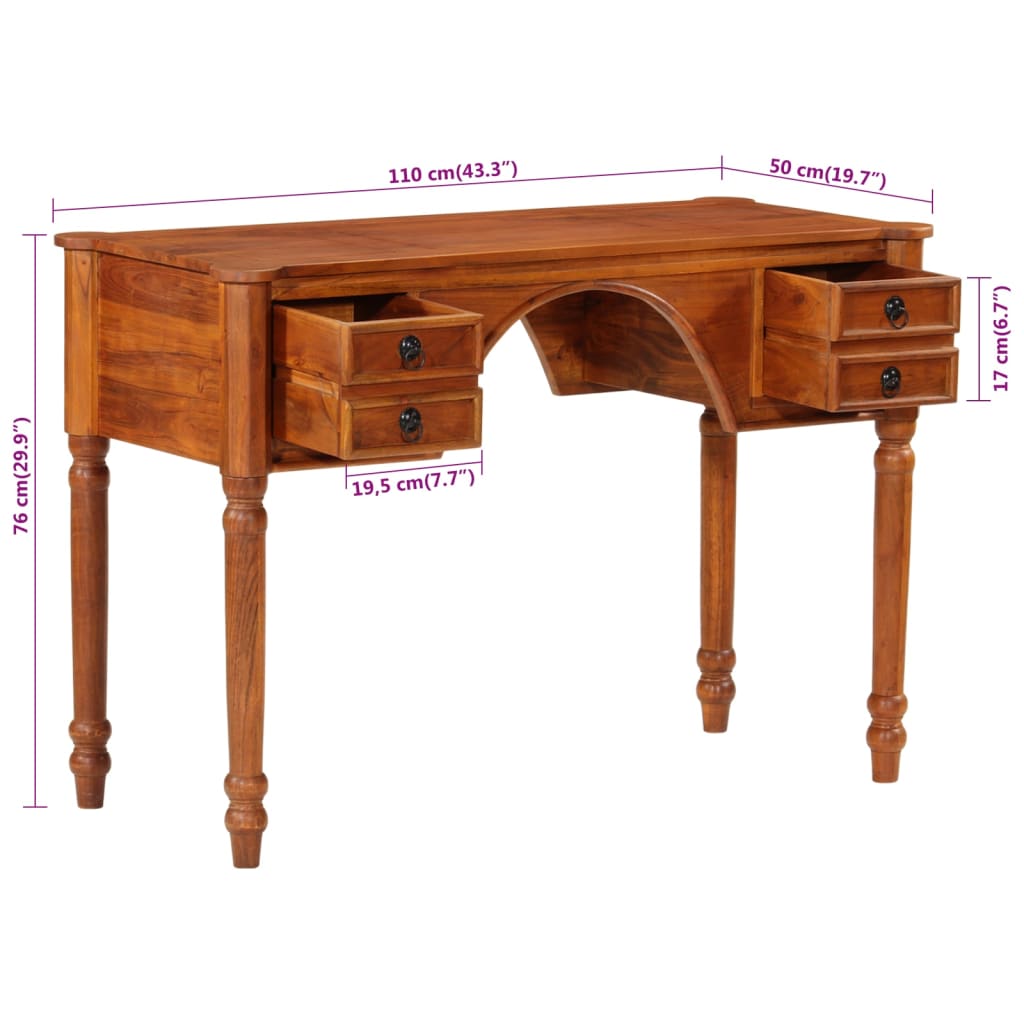 Bureau avec tiroirs 110x50x76 cm bois d'acacia solide - XIOS