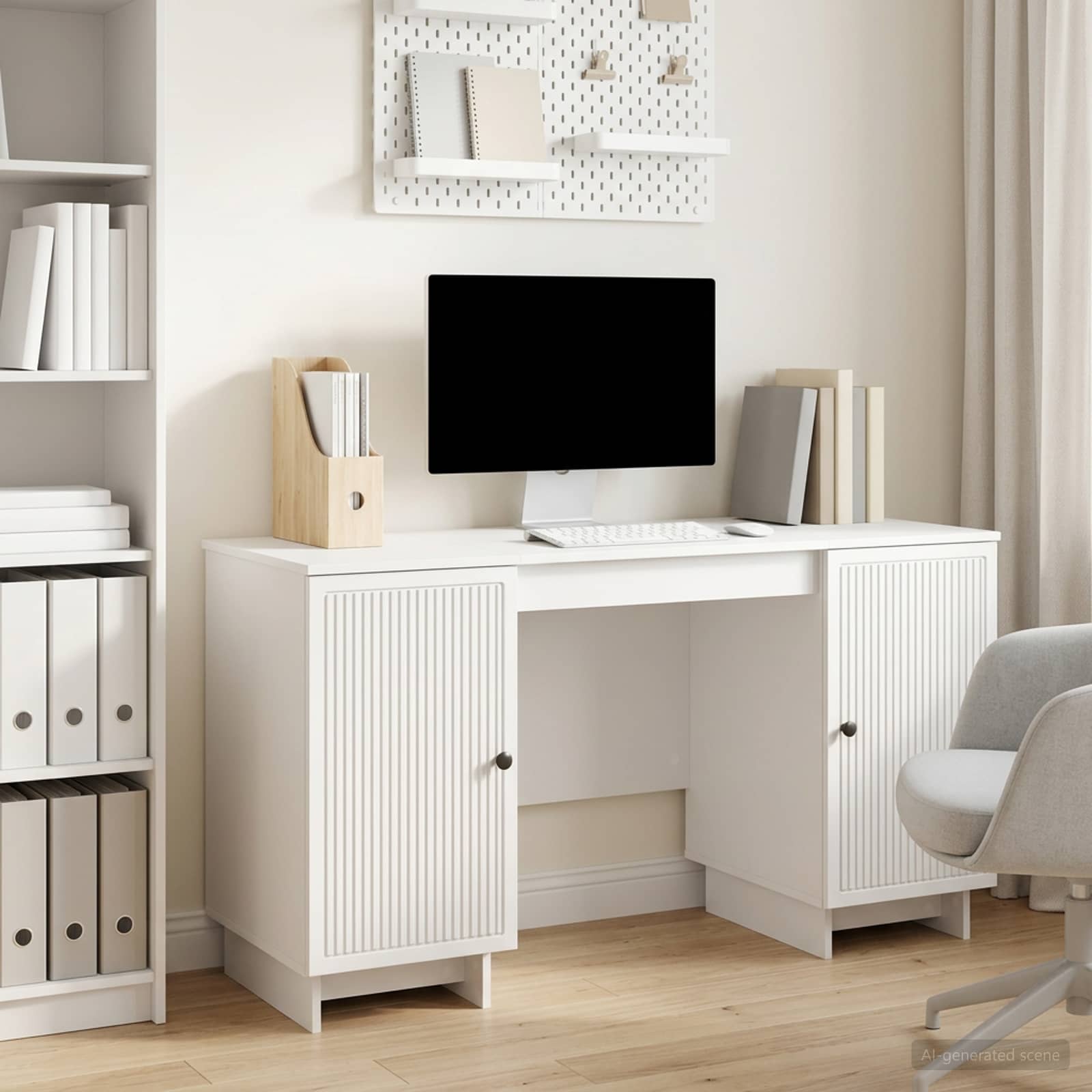 Bureau Blanc brillant Bois d'ingénierie 142,5 x 50 x 75 cm - XIOS