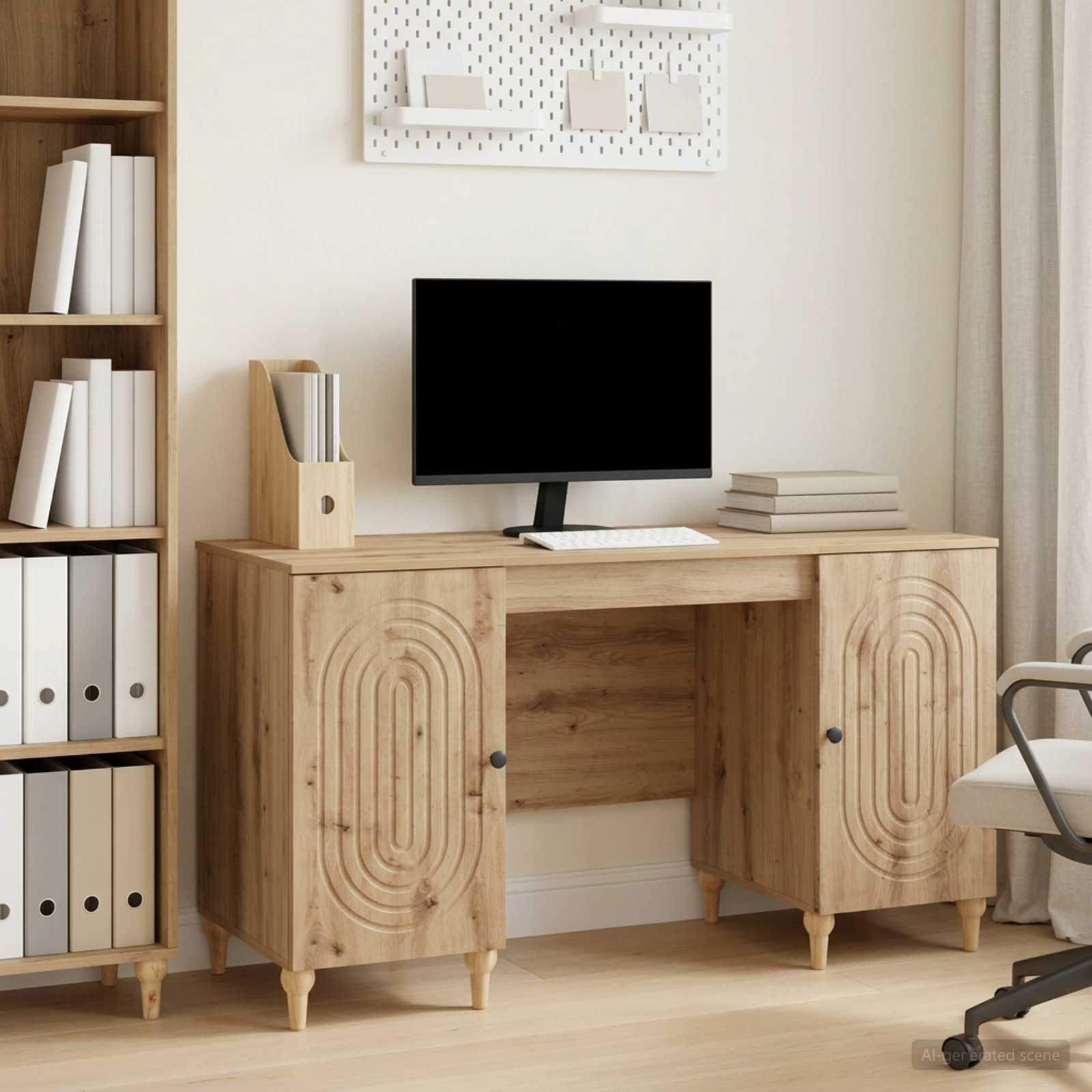 Bureau Chêne artisanal Bois d'ingénierie 142,5 x 50 x 75 cm - XIOS