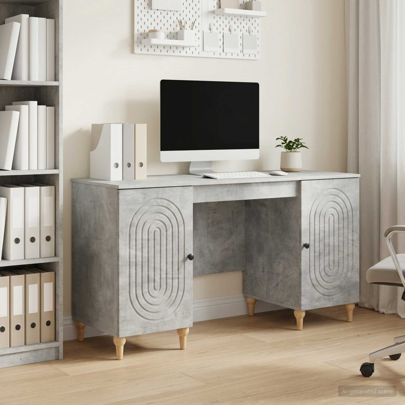 Bureau Gris béton 142,5 x 50 x 75 cm Bois d'ingénierie - XIOS