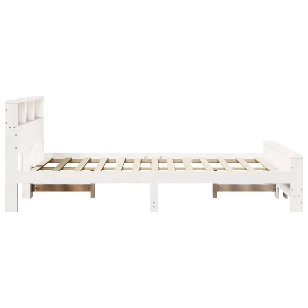 Cadre de lit avec étagère Blanc 135 x 190 cm Pin massif - XIOS
