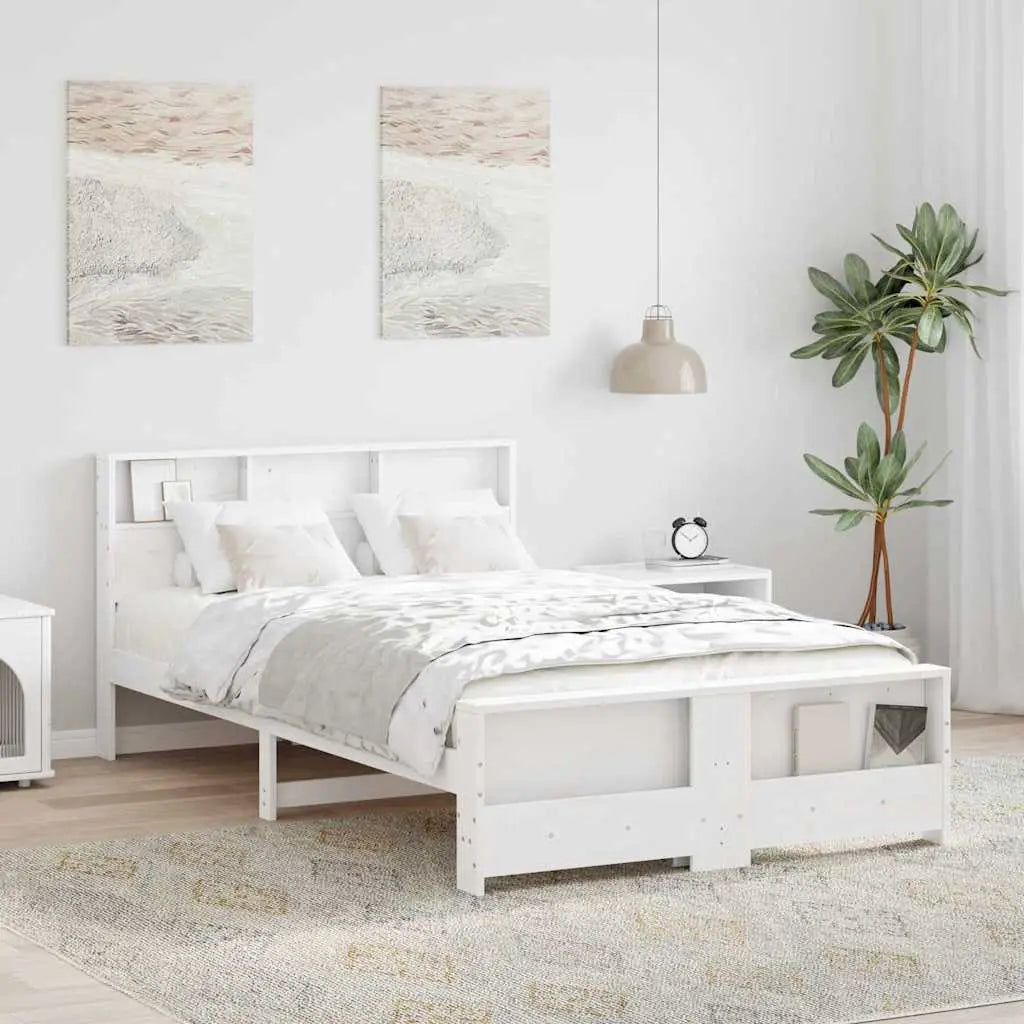 Cadre de lit avec étagère Blanc 135 x 190 cm Pin massif - XIOS