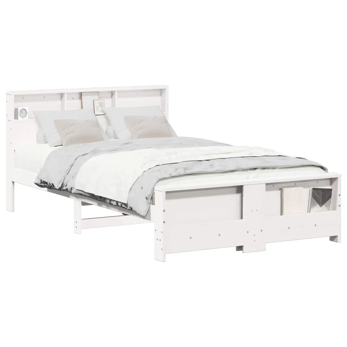 Cadre de lit avec étagère Blanc 140 x 190 cm Pin massif - XIOS