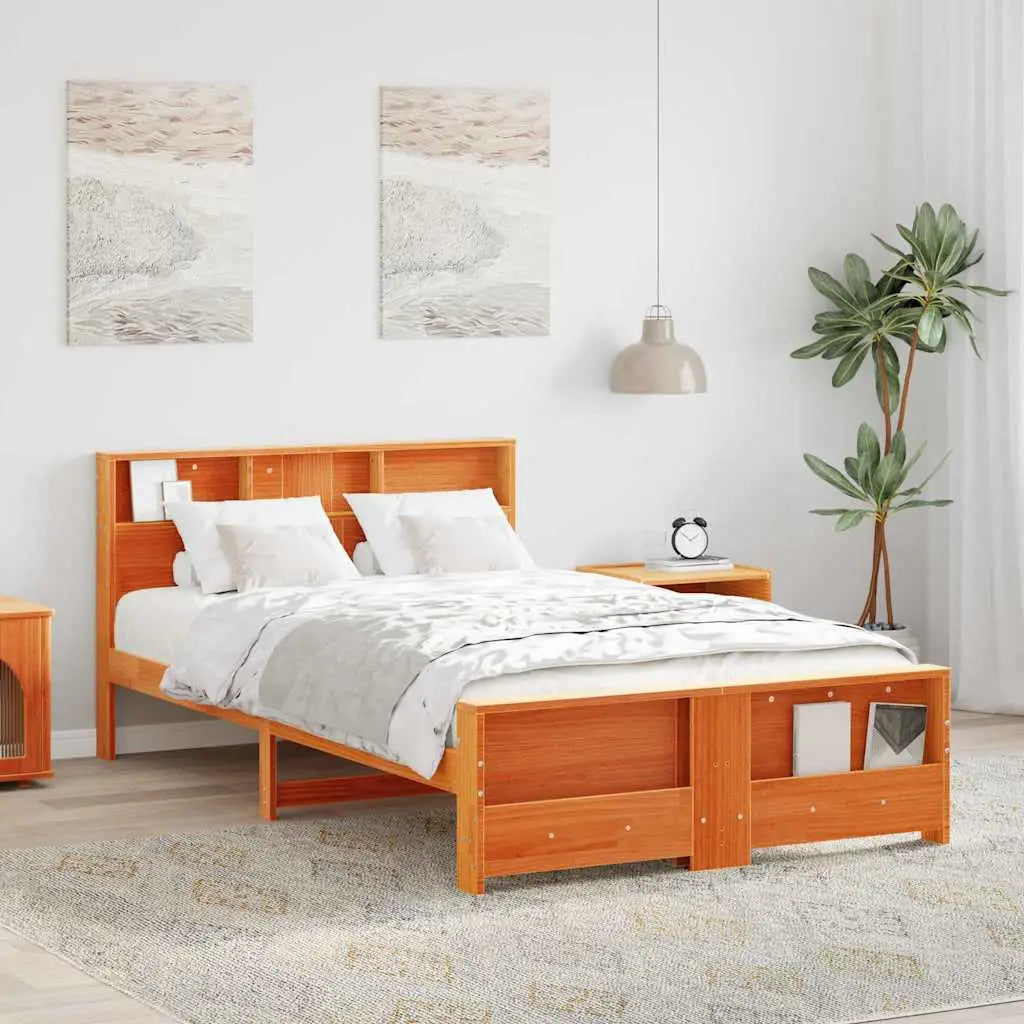 Cadre de lit avec étagère Brun cire 140 x 190 cm Pin massif - XIOS
