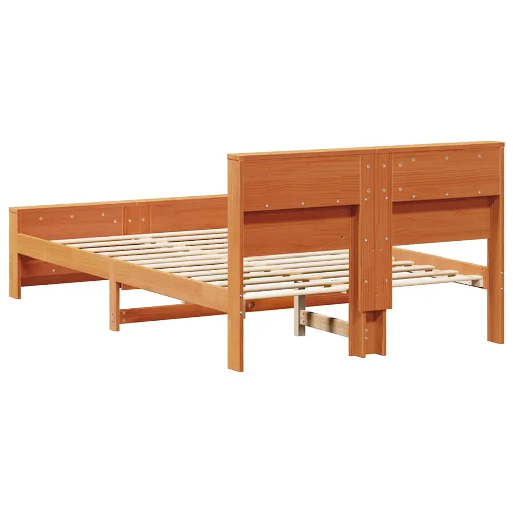 Cadre de lit avec étagère Brun cire 140 x 190 cm Pin massif - XIOS