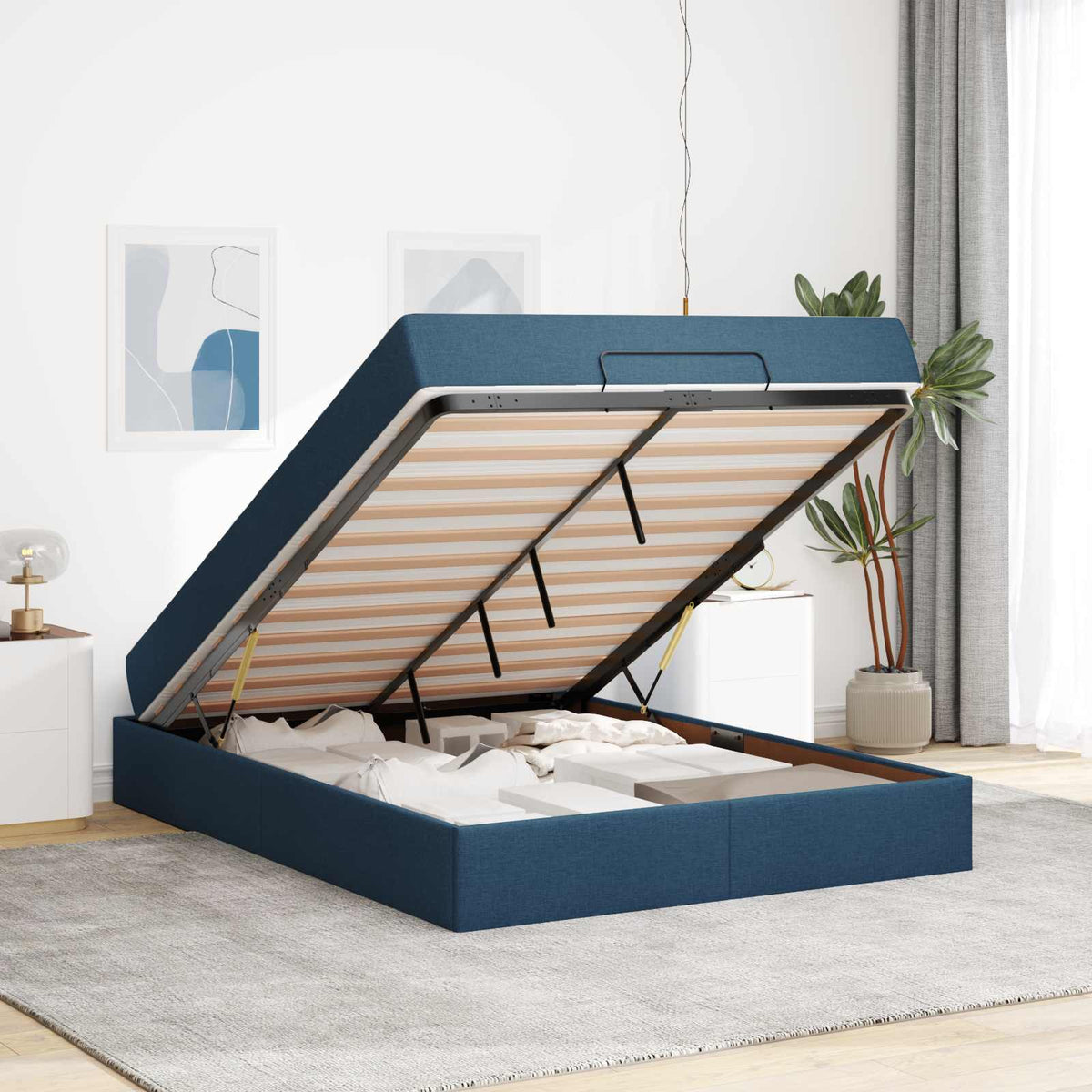 Cadre de lit avec matelas 2 pc Bleu tissu - XIOS