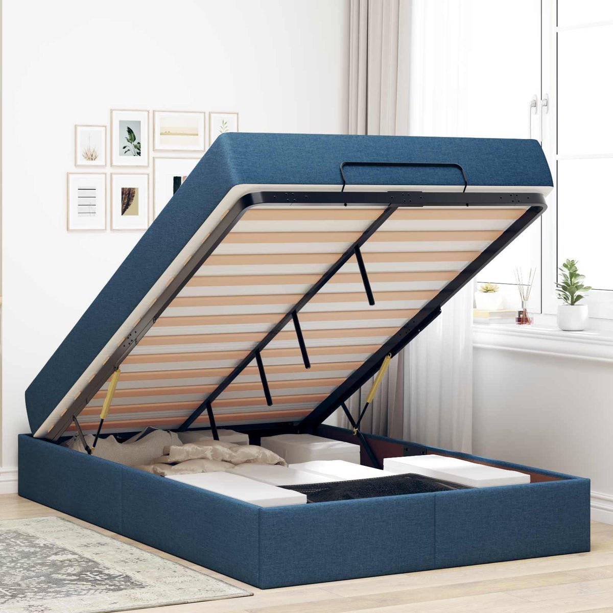 Cadre de lit avec matelas 2 pc Bleu tissu - XIOS
