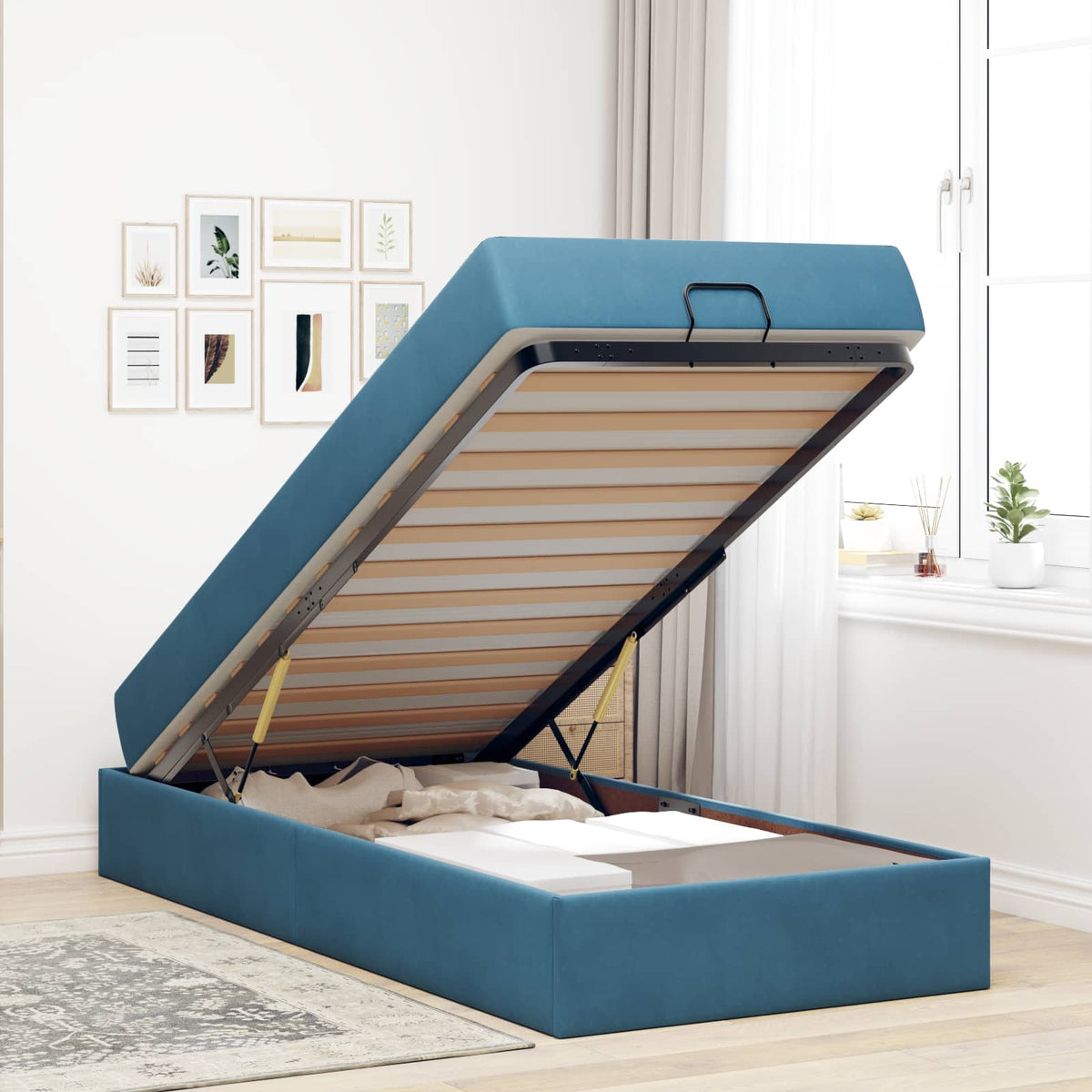 Cadre de lit avec matelas 2 pc Bleu Velours - XIOS