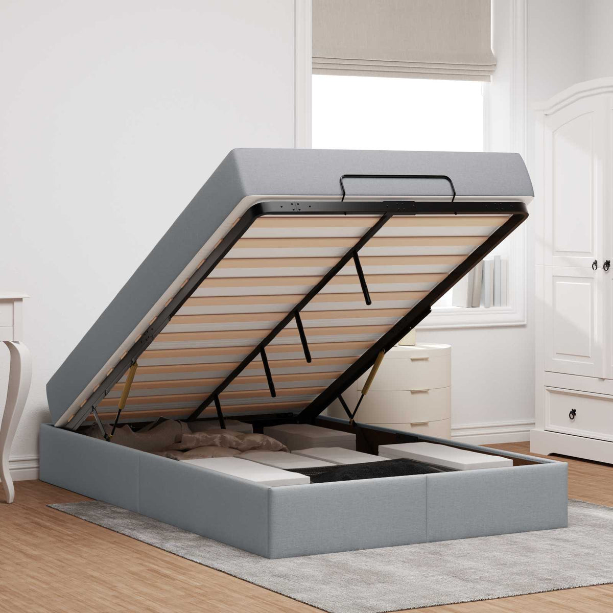 Cadre de lit avec matelas 2 pc Gris clair tissu - XIOS