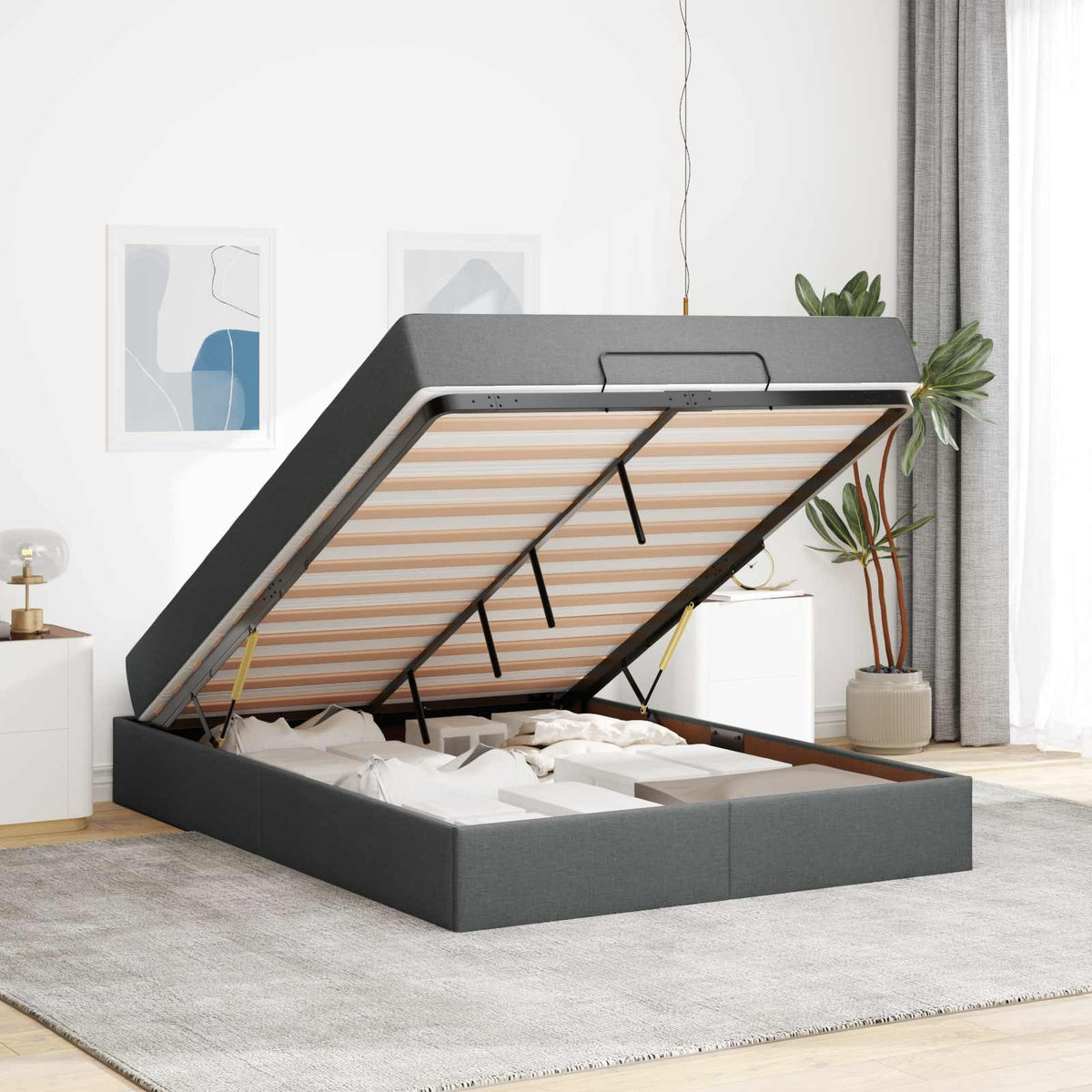 Cadre de lit avec matelas 2 pc Gris Foncé tissu - XIOS