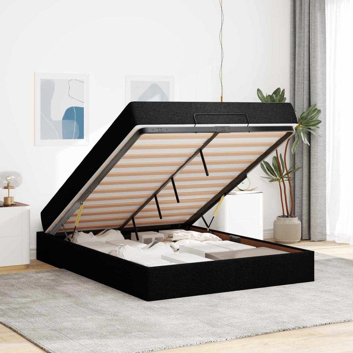 Cadre de lit avec matelas 2 pc Noir tissu - XIOS