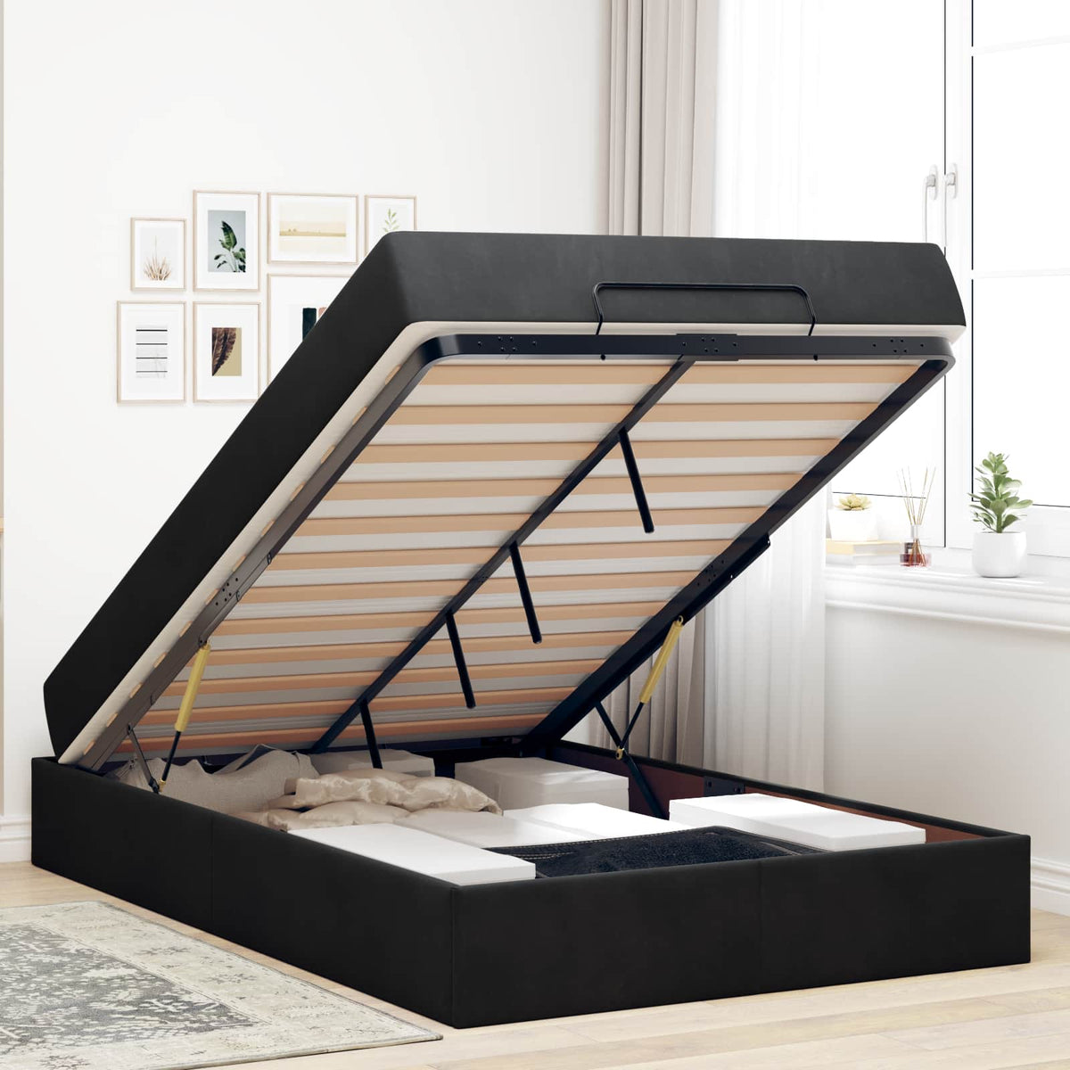 Cadre de lit avec matelas 2 pc Noir Velours - XIOS