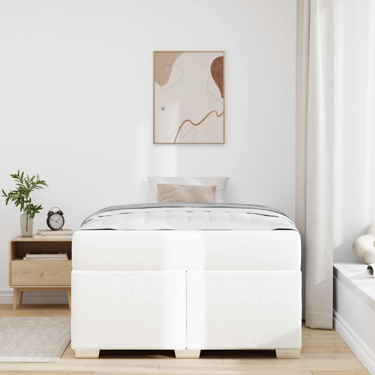 Cadre de lit avec matelas Blanc 120 x 190 cm tissu - XIOS