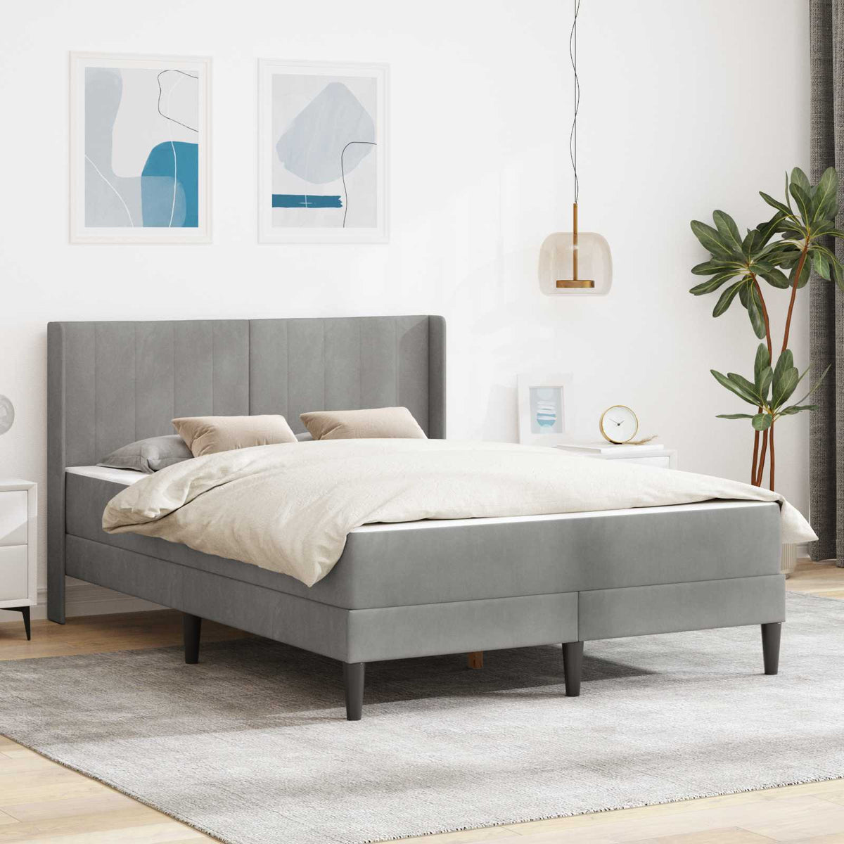 Cadre de lit avec matelas Gris clair 120 x 190 cm Velours - XIOS