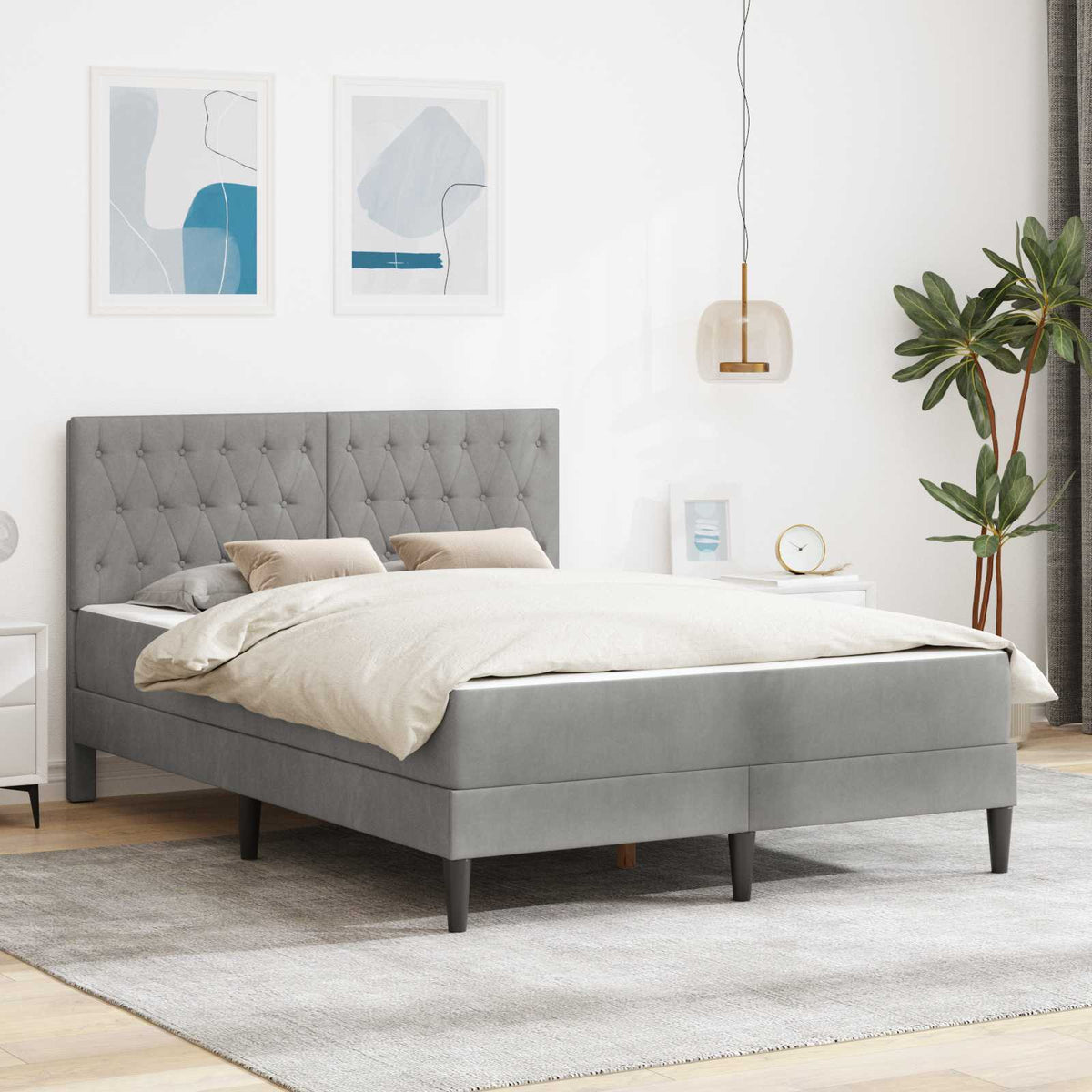 Cadre de lit avec matelas Gris clair 160 x 200 cm Velours - XIOS