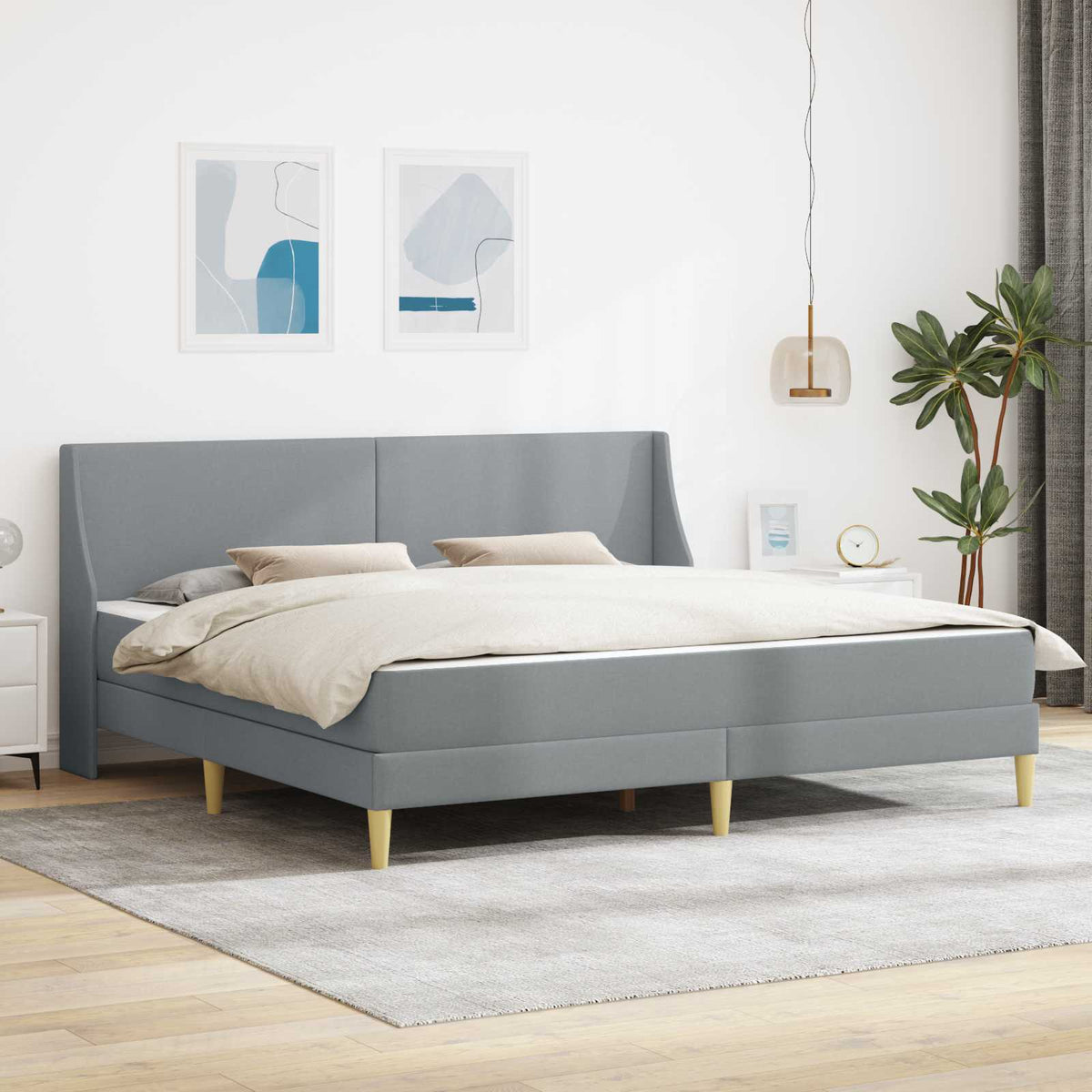 Cadre de lit avec matelas Gris clair 200 x 200 cm Polyester - XIOS