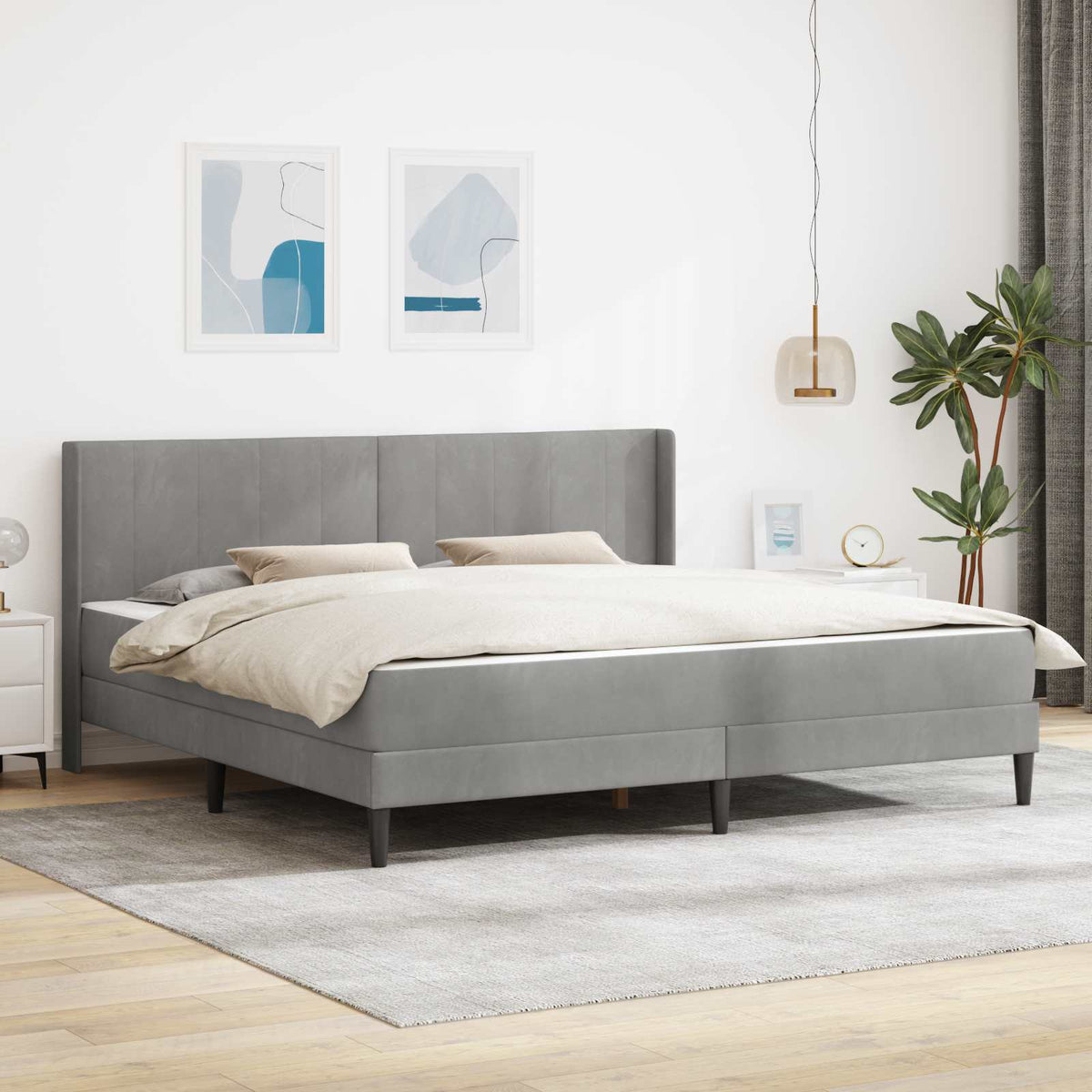 Cadre de lit avec matelas Gris clair 200 x 200 cm Velours - XIOS