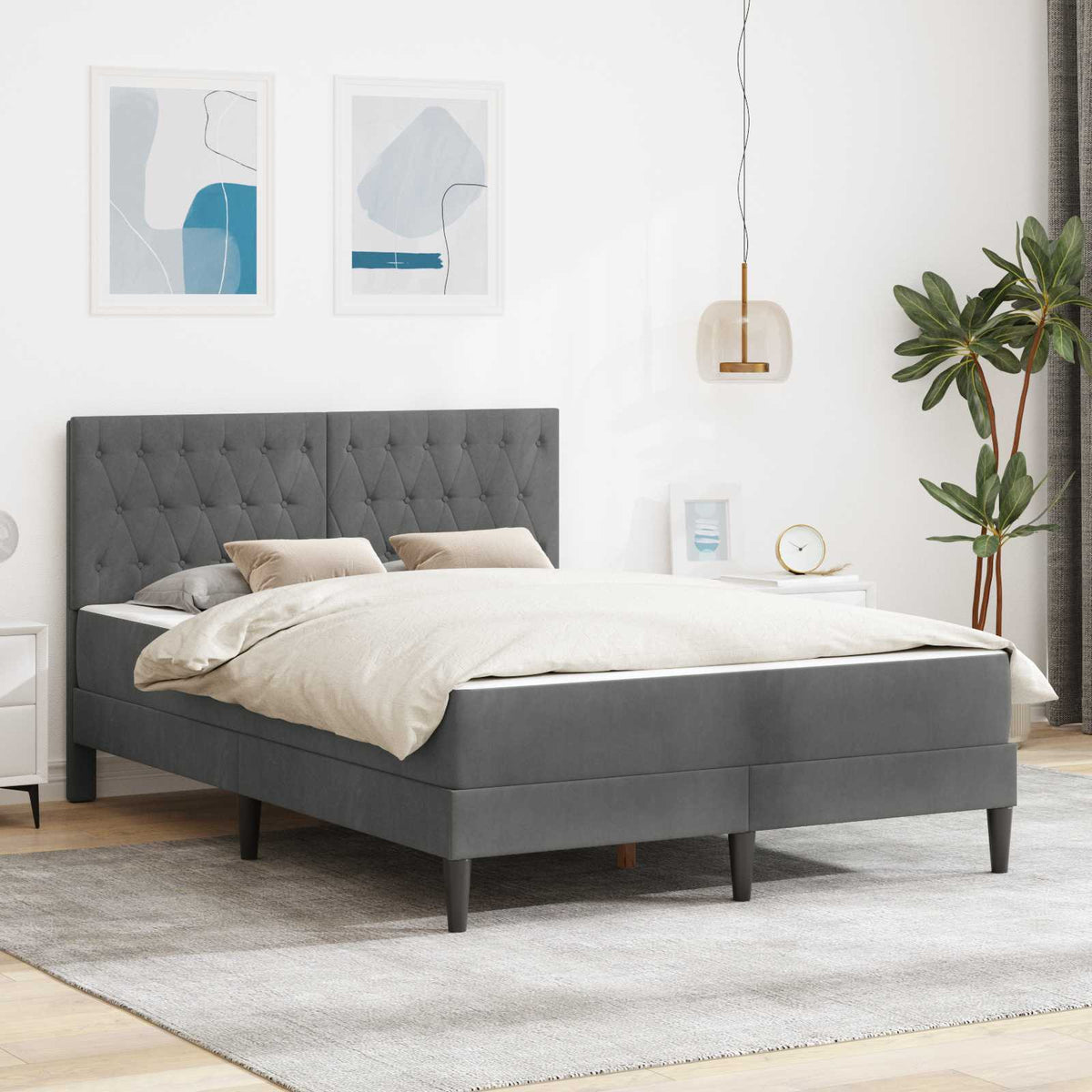 Cadre de lit avec matelas Gris foncé 120 x 190 cm Velours - XIOS