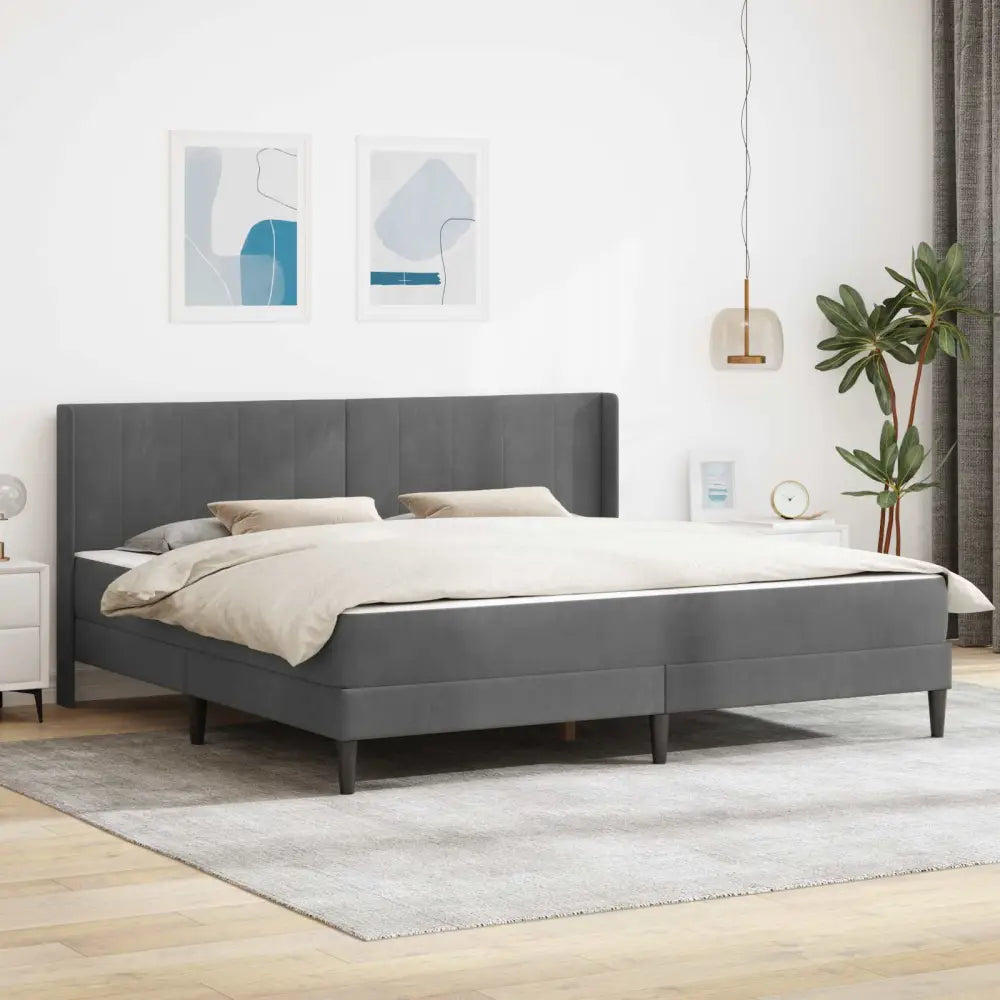 Cadre de lit avec matelas Gris foncé 200 x 200 cm Velours - XIOS