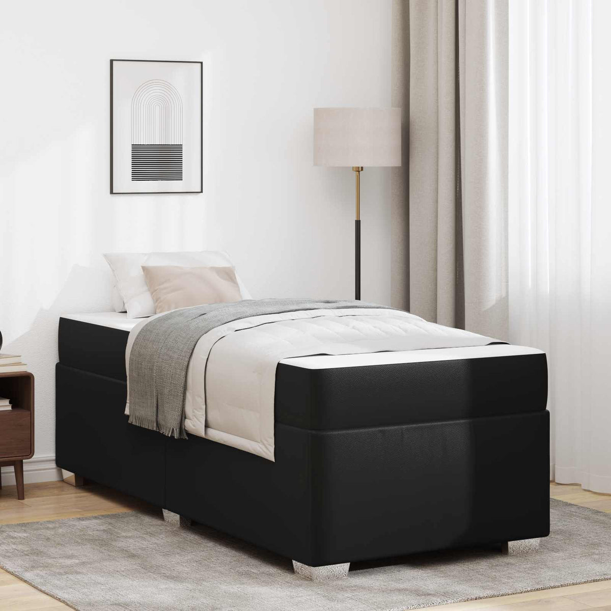 Cadre de lit avec matelas Noir 100 x 200 cm tissu - XIOS