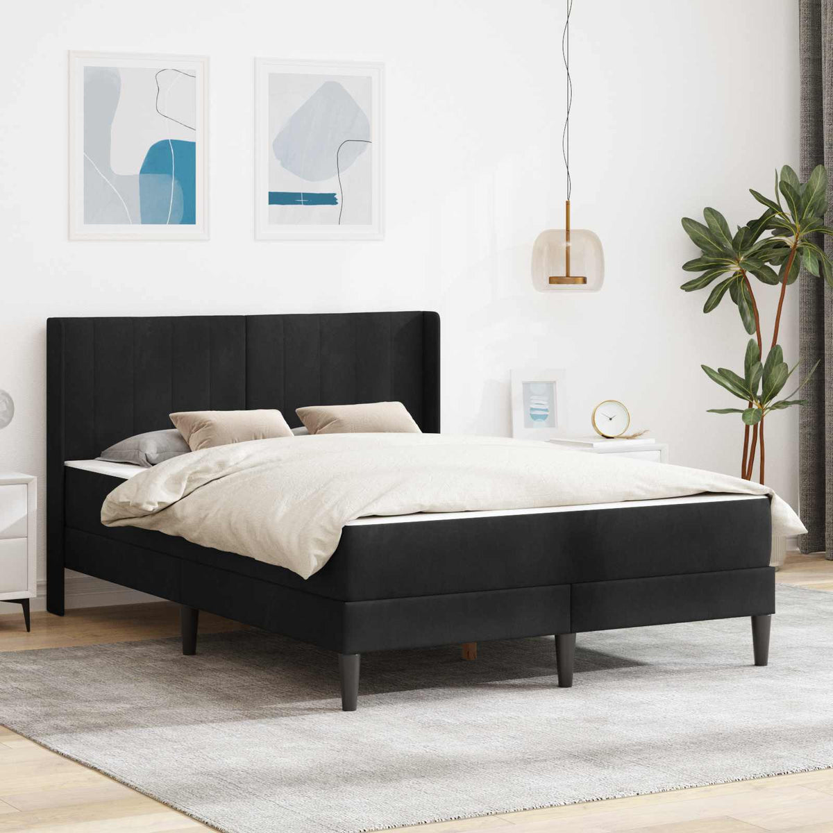 Cadre de lit avec matelas Noir 160 x 200 cm Velours - XIOS