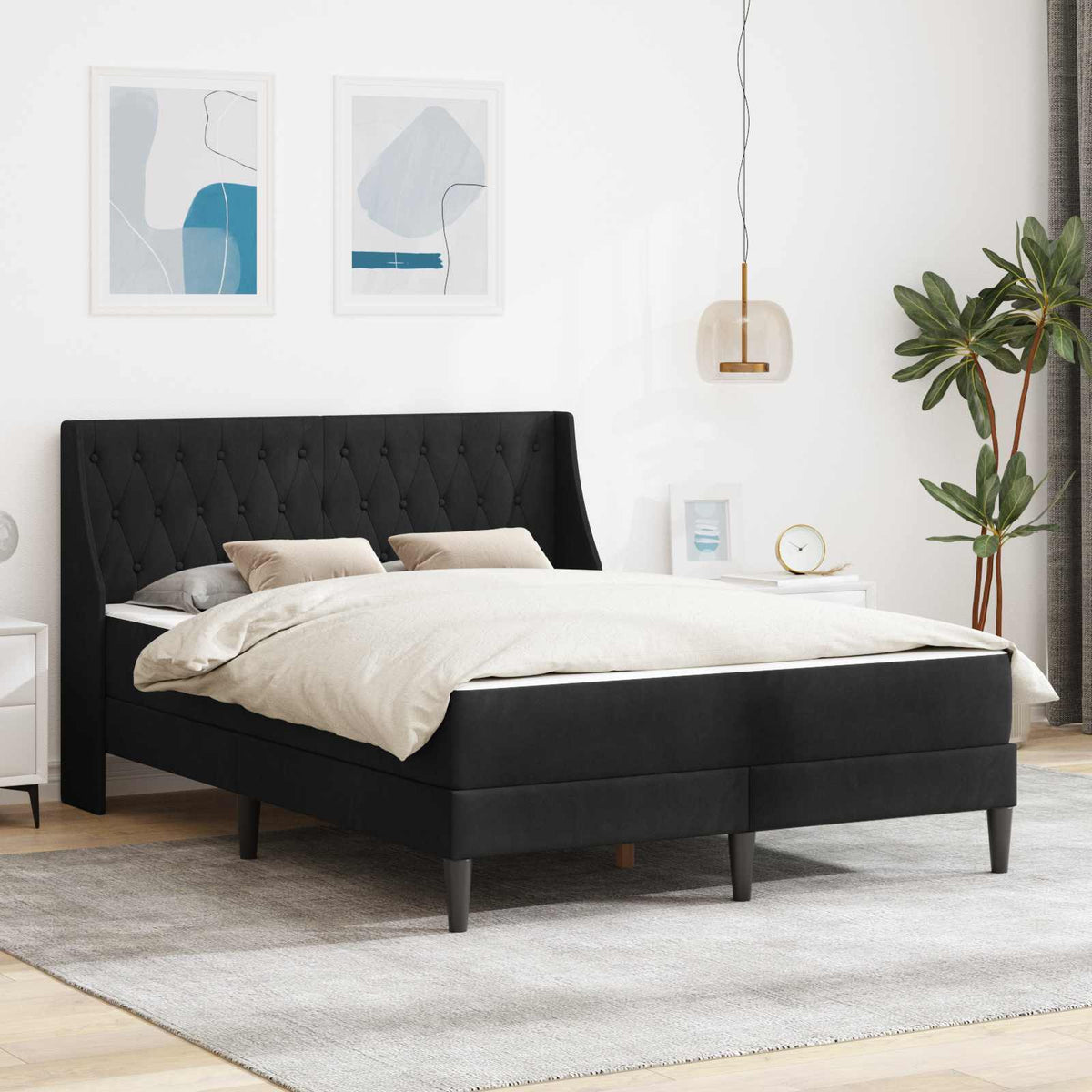 Cadre de lit avec matelas Noir 180 x 200 cm Velours - XIOS
