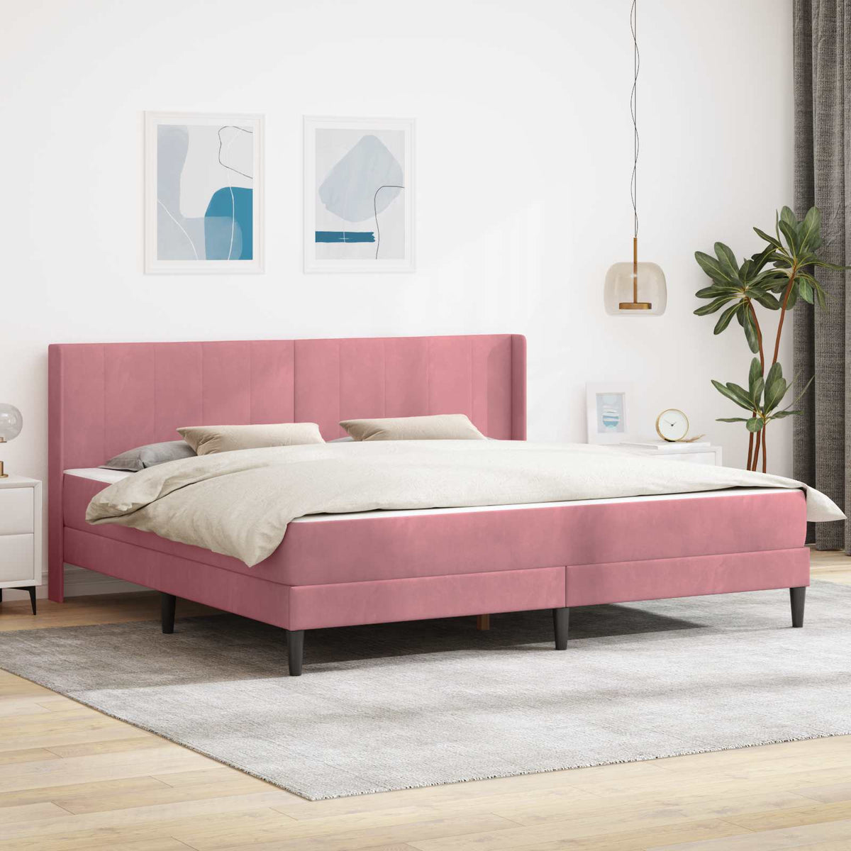 Cadre de lit avec matelas Rose 200 x 200 cm Velours - XIOS