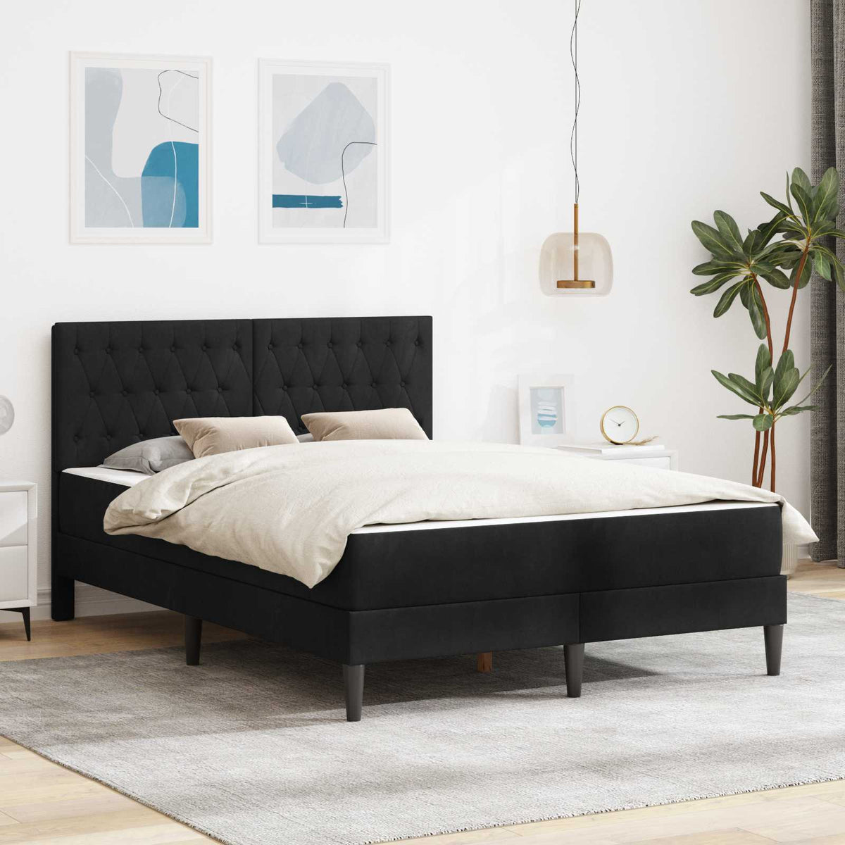 Cadre de lit avec matelas vidaXL Noir Noir 120 x 190 cm Velours - XIOS