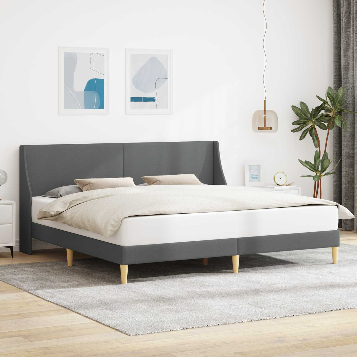 Cadre de lit avec tête de lit Gris foncé 183 x 213 cm Tissu - XIOS