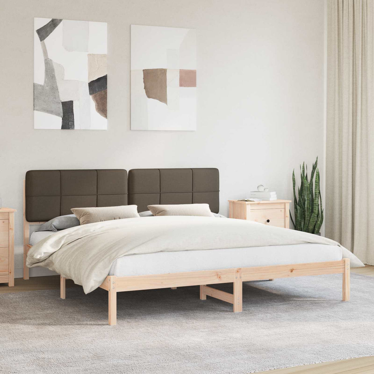 Cadre de lit avec tête de lit rembourrée Taupe 200 x 200 cm - XIOS