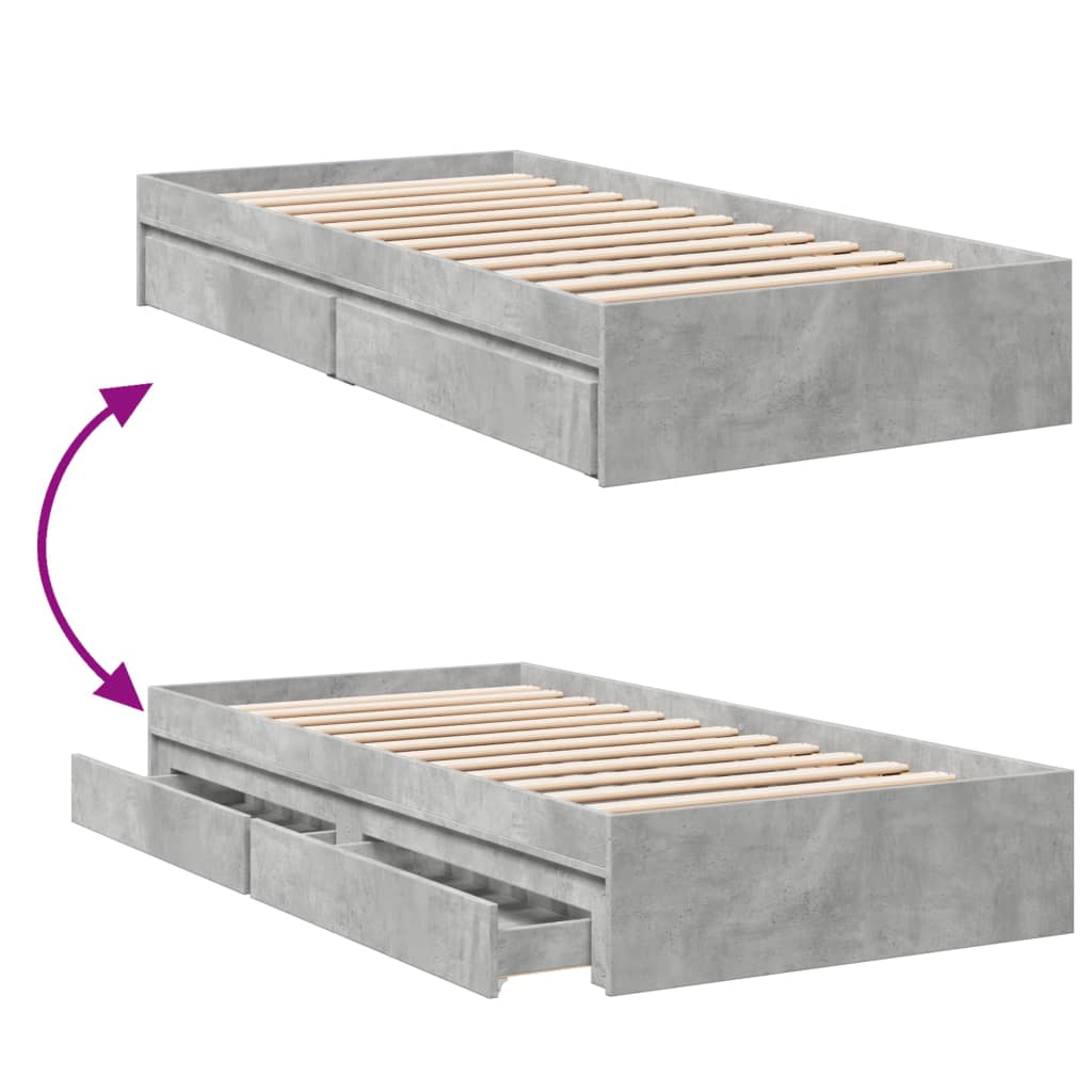 Cadre de lit avec tiroirs sans matelas gris béton 100x200 cm - XIOS