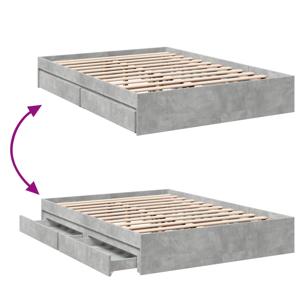 Cadre de lit avec tiroirs sans matelas gris béton 120x200 cm - XIOS