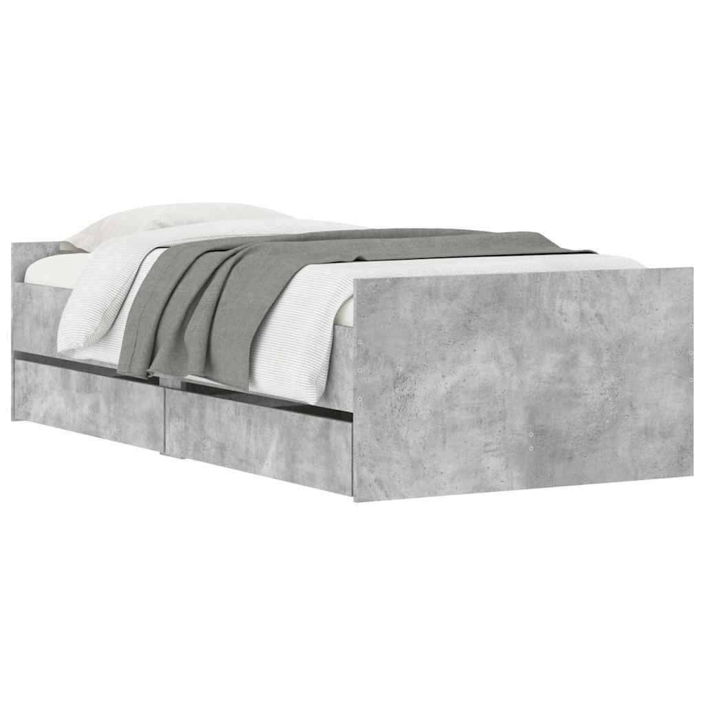 Cadre de lit avec tiroirs sans matelas gris béton 90x190 cm - XIOS