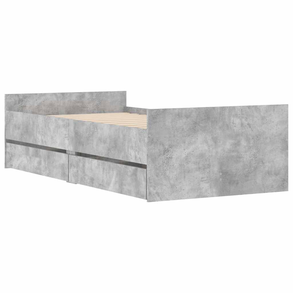 Cadre de lit avec tiroirs sans matelas gris béton 90x190 cm - XIOS