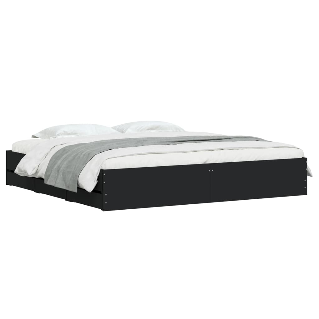 Cadre de lit avec tiroirs sans matelas noir 200x200 cm - XIOS