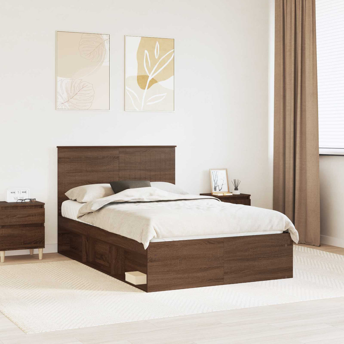 Cadre de lit Chêne brun 120 x 190 cm Bois de pin massif - XIOS
