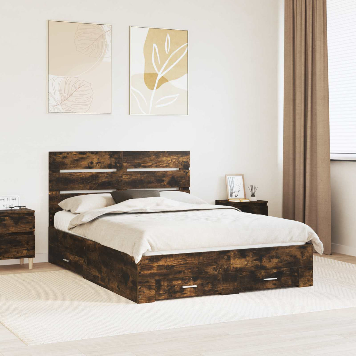 Cadre de lit Chêne fumé 140 x 200 cm Bois d’ingénierie - XIOS