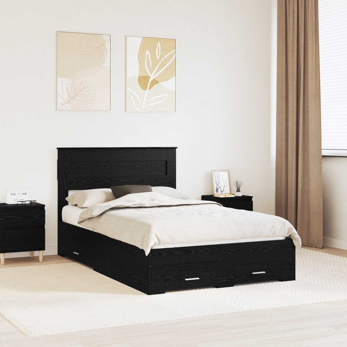 Cadre de lit Chêne noir 135 x 190 cm Bois d’ingénierie - XIOS