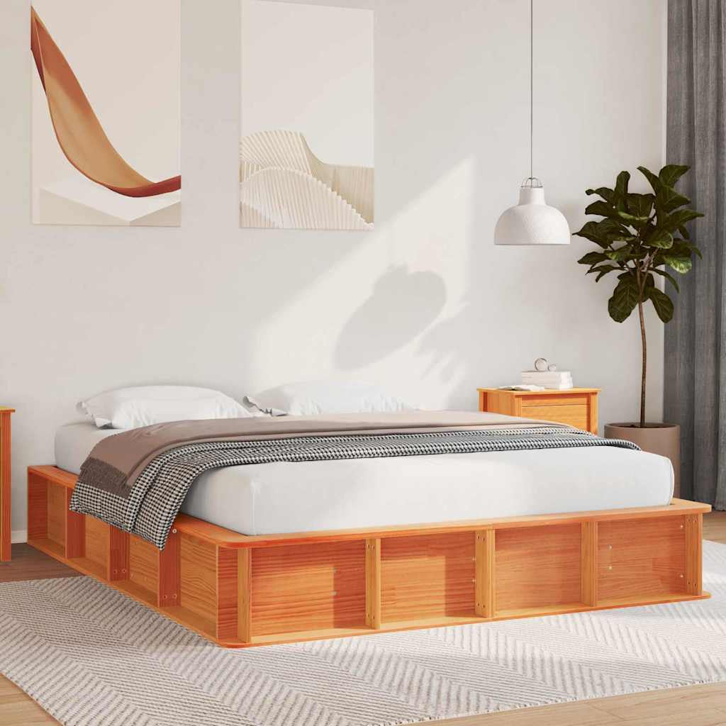 Cadre de lit Cire marron 150 x 200 cm Bois de pin massif - XIOS