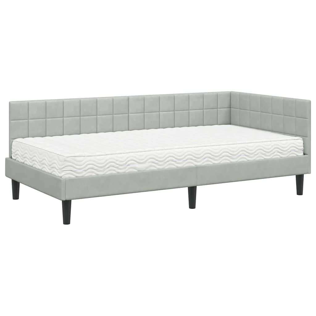 Cadre de lit d’angle avec matelas 2 pc Gris clair Velours - XIOS