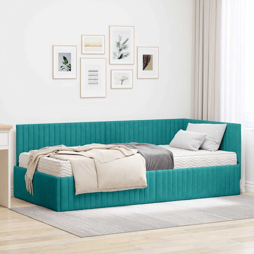 Cadre de lit d'angle avec matelas 2 pc Turquoise Velours - XIOS