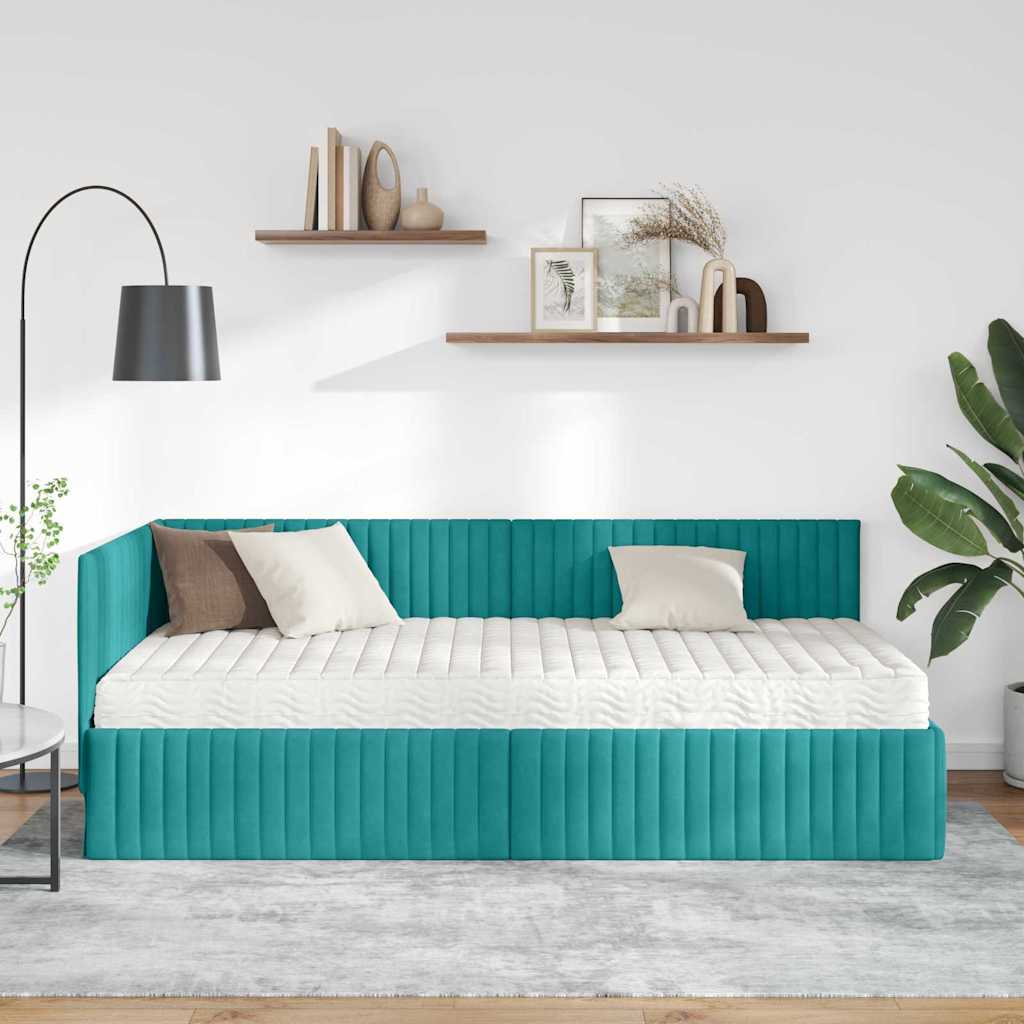 Cadre de lit d'angle avec matelas 2 pc Turquoise Velours - XIOS