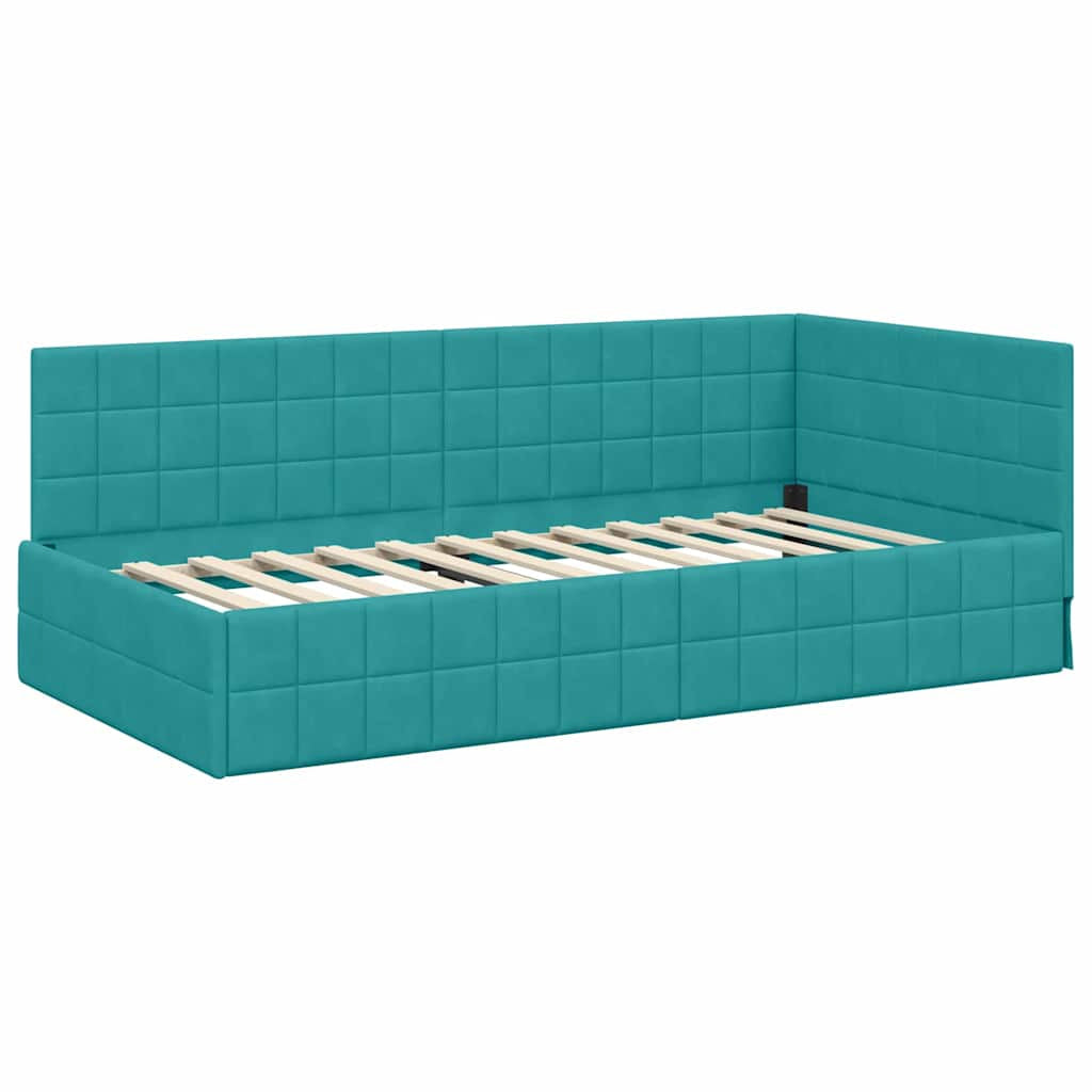 Cadre de lit d’angle avec matelas 2 pc Turquoise Velours - XIOS
