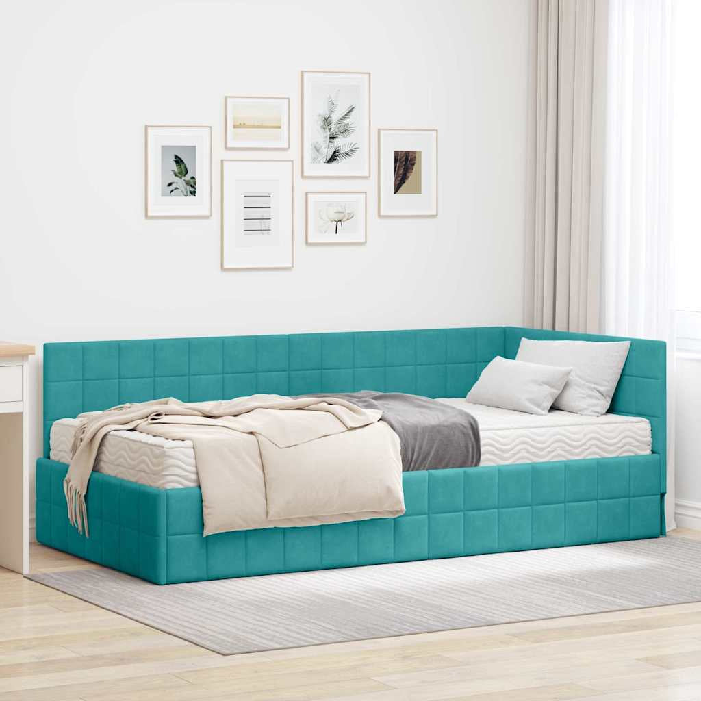 Cadre de lit d’angle avec matelas 2 pc Turquoise Velours - XIOS