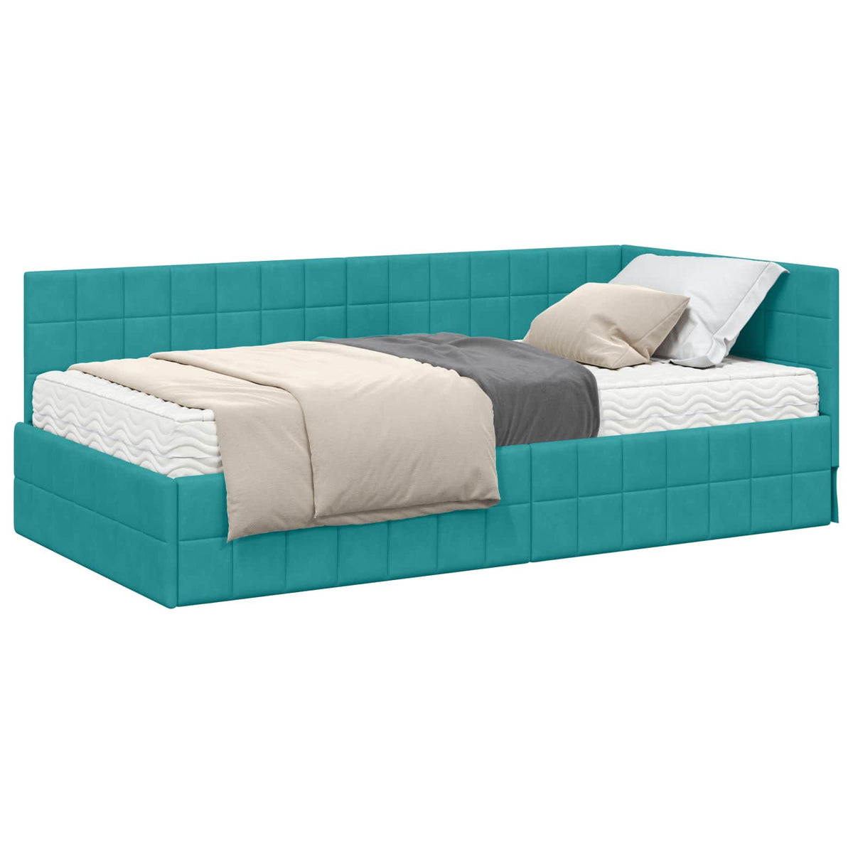 Cadre de lit d’angle avec matelas 2 pc Turquoise Velours - XIOS
