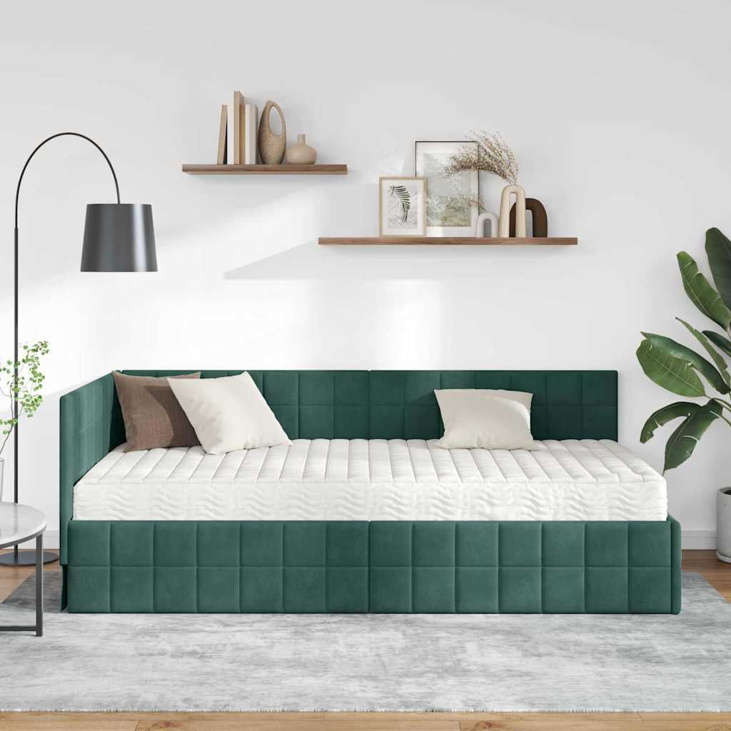 Cadre de lit d’angle avec matelas 2 pc Vert Velours - XIOS